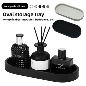 Plateau décoratif ovale minimaliste en silicone, organiseur de salle de bain, plateau à savon multifonction, récipient de rangement pour bijoux et bibelots - Product Image 1