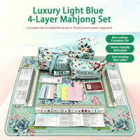 Set Mahjong Mewah Biru Muda 4 Lapis Termasuk Tas Mahjong, Rak Mahjong, Alas Mahjong, Penggaris Rak Mahjong, Dll. Aksesoris Mahjong