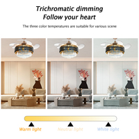 Lámpara Candelabro de Cristal de Lujo para Dormitorio con Ventilador de Techo LED, Ventilador de Techo de Lujo con Luz LED Inteligente