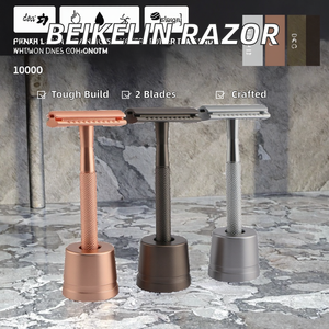 Dao cạo an toàn bằng thép không gỉ hai lưỡi thủ công BEIKELIN, bán buôn trực tiếp, màu đen kim loại, dùng cho mặt - Product Image 3