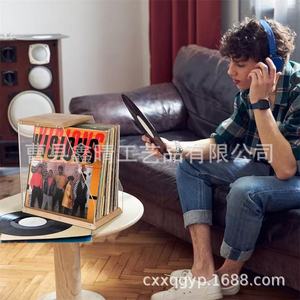 Wooden Vinyl <b>Record</b> <b>Storage</b> Rack With Acrylic Front Holds 40 Plus <b>Records</b> For Living Room Or Desktop Use - Product Image 4