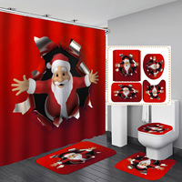 Ensemble de 4 pièces de couvre-siège de toilette imperméable de haute qualité personnalisé avec un thème de Noël Père Noël, tapis antidérapant, rideau de douche
