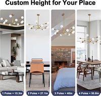 Lámpara de Araña Senfey de 12 Luces, Cristal Negro, Base para Bombillas E12, Altura Ajustable, Estilo Industrial de Mediados de Siglo, para Uso en Hoteles