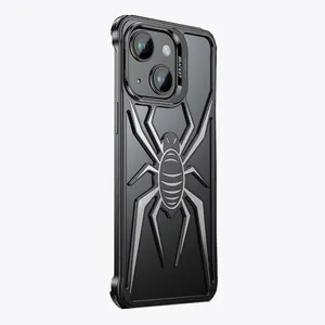 High Quality Aluminum Alloy Spider Pattern Shockproof With Stand Rimless Metal Phone Cover For iPhone 13 15 Plus 14 15 ProMax