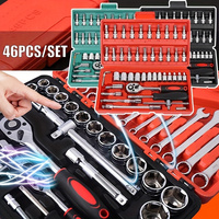 Juego de Llaves de Trinquete de Acero al Carbono de 46 Piezas, Juego de Herramientas de Reparación Automotriz Multifuncional Duradero con Estuche Rígido OEM