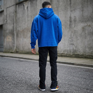 Vente directe d'usine, sweat à capuche streetwear personnalisé, coupe ample, bleu royal, sans cordons, sweat à capuche surdimensionné pour homme - Product Image 3