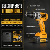 GSFixtop Atornillador de Impacto Inalámbrico sin Escobillas de 21V, 90N.M Torque Máximo, Hexágono de 1/4 Pulgada, Batería de Iones de Litio de 4.0Ah, Profesional, DIY, Variable, OEM