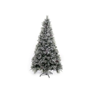 Arbre de Noël artificiel floqué sur pied personnalisable de 90 pouces, aiguilles de pin mélangées, PVC, métal, 16 pommes de pin - Extérieur, Thanksgiving - Product Image 1
