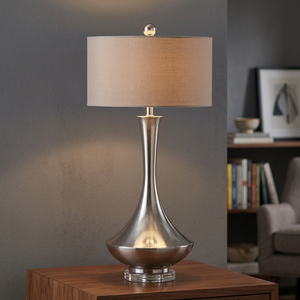 Decorative Modern Metal Table <b>Lamp</b> Fabric Shade LED <b>USB</b> Powered Dimmable Knob Switch Cylindrical Shade for Living Room - Product Image 3