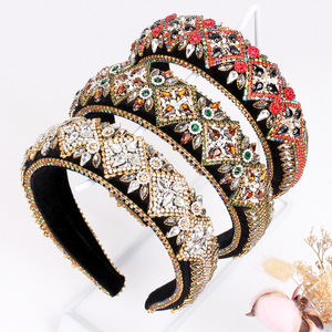 Hua Liyu – bandeau en strass pour femmes, bande large, décoré de cristaux baroques, coiffe artistique rétro, accessoires pour cheveux - Product Image 1