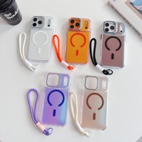Étui de luxe magnétique effet caméléon avec cordon pour iPhone 17 Air 17 16 15 14 Plus 18 13 12 11 Pro Max, protection d'objectif et support