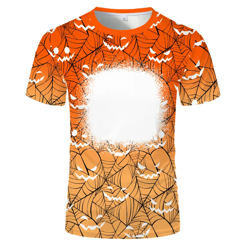 Sublimation T-shirt Blank Custom Bleached T-shirt Custom Print for Halloween US Size Pumpkin Scull Shirt