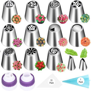 Ensemble de pâtisserie 34 pièces : Kit de douilles russes pour la décoration de gâteaux floraux avec poches à douille en silicone et plusieurs raccords pour pâtissiers - Product Image 1