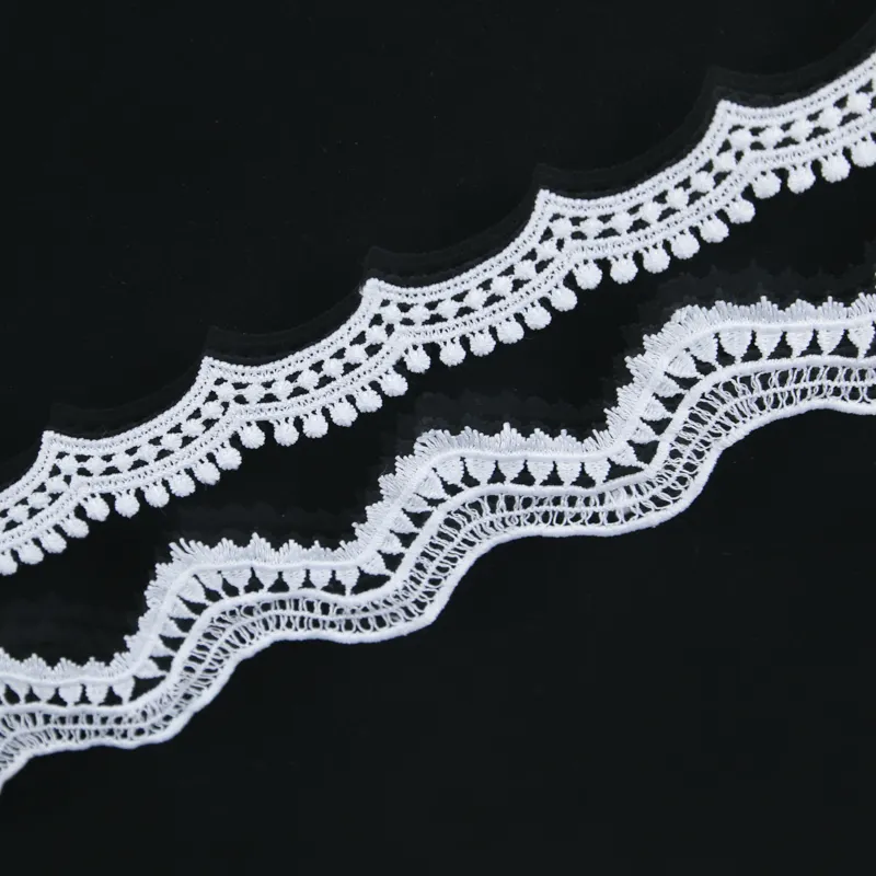 Different Kinds Swiss Fancy Decorative Embroidery Lace Trim White Polyester Chemical Lace Ribbon For Curtain