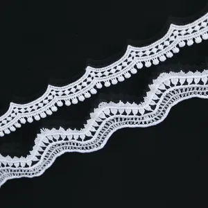 Farklı İsviçre fantezi dekoratif nakış dantel Trim beyaz Polyester kimyasal dantel şerit perde