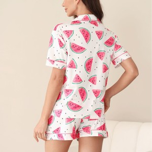 European American Cross Border New Summer <b>Cardigan</b> Pajamas Fashion Fruit Print Casual Short Sleeve Shorts Homewear Set Women - Product Image 4