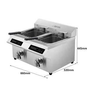 Friteuse professionnelle double cuve en acier inoxydable 8L+8L pour cuisine et restaurant, 3500W 5000W, modèle AM-CD8F201, idéale pour la friture de poulet - Product Image 5