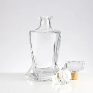 Garrafa de vidro transparente vazia para bebidas espirituosas, licor, gin, vodka, conhaque, logotipo personalizado, 500ml, 700ml, 750ml