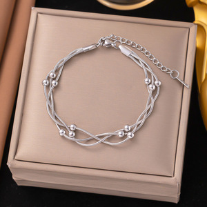 Juego de Joyería de Acero Inoxidable Hipoalergénico a Prueba de Agua, Collar y Pulsera con Cuentas Onduladas, Chapado en Oro de 18K, para Mujer, Venta al Por Mayor - Product Image 6