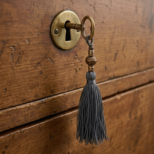 <b>Key</b> <b>Tassel</b> Decorative Brass Ring Gray Rayon Fringe Hanging Accessory - Product Image 1