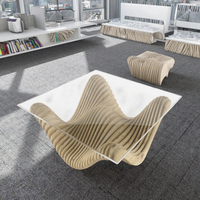 Table basse contemporaine avec plateau en verre et base en bois, design moderne d'architecture paramétrique pour la maison, le salon, le bureau, l'hôtel