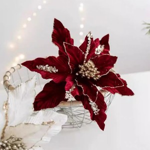 New Arrival Premium Velvet Hand-<b>Dusted</b> Artificial Christmas Flowers Christmas Tree Ornaments Decorations - Product Image 1