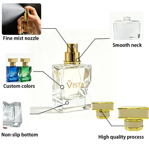Flacone di Profumo Rettangolare in Vetro con Collare in Alluminio Stampato in Oro e Pompa Spray - Product Image 5
