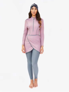 Couleur unie Femmes Couverture Complète Ensemble Trois Pièces Manches Longues <span class=keywords><strong>Burkini</strong></span> Conservateur Maillot de Bain Pantalon Long Chapeau Vêtements de Plage - Product Image 5