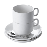 Tasse à café en céramique blanche empilable, ensemble tasse et soucoupe en porcelaine, tasse à thé avec cuillère, logo personnalisé pour restaurant et hôtel