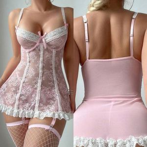 H3960 Robe Babydoll en Dentelle Pure à Contraste, Ensemble de Lingerie Sexy avec Armatures, Pyjama Sexy pour Filles, Nuisette Érotique pour Filles - Product Image 4