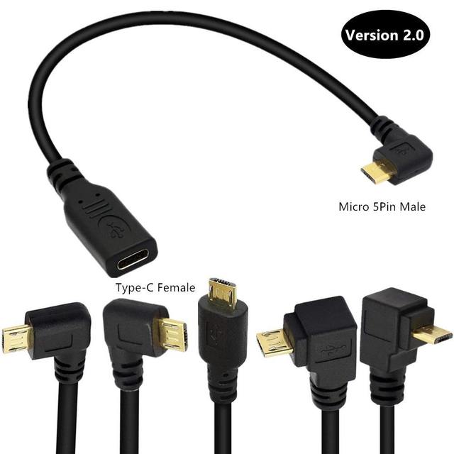 Usb 2.0 Left Right up Down 90 Degree Angle Micro Male to Type c Female Charging Usb Cable