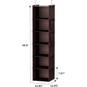 Organisateur de placard suspendu à 6 étagères en tissu marron pour vêtements, à fixer derrière la porte, type crochet mural - Product Image 3