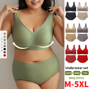 Ensemble soutien-gorge et culotte sans armatures, grande taille 5XL, pour poitrine généreuse, uni, quotidien, style hipster, <span class=keywords><strong>sous</strong></span>-vêtements sans couture pour <span class=keywords><strong>femme</strong></span> - Product Image 2
