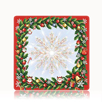 Tapis de table Mahjong américain matelassé multicolore à motif floral et arbre de Noël, style patchwork sur fond rouge, avec bordure multicouche, pour Noël