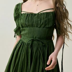 Nouvelle arrivée, robe d'automne décontractée de haute qualité, robe en lin à manches courtes, robe corset, robe maxi modeste - Product Image 2