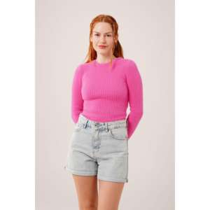 Suéter Fucsia de Cuello Redondo para Mujer, Manga Larga, Tejido Suave, Estilo Casual - Product Image 5