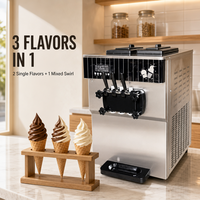Machine à glaces professionnelle en acier inoxydable 3 saveurs, machine à gelato de comptoir