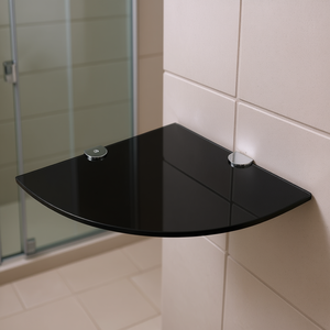 Estante de Esquina para Baño, Vidrio Negro, 9.8x9.8 Pulgadas, Soportes Cromados, Montaje en Esquina, Nivel Único, Diseño Minimalista - Product Image 2