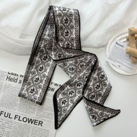 Écharpe longue en satin vintage printemps/été à motif cachemire, accessoire de col de chemise, ruban fluide à nouer à la taille, polyvalente
