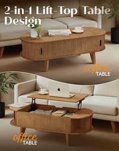 Combohome Oval <strong>Lift</strong> Top <strong>Coffee</strong> <strong>Table</strong> with Storage, 47.2" Mid Century Modern Living Room Center <strong>Table</strong> - Product Image 6
