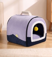 Maisonnette pliable et portable pour animaux de compagnie, style tente, lit pour chien et chat, tunnel convertible, fourrure de lapin, doux, respirant, apaisant, quatre saisons