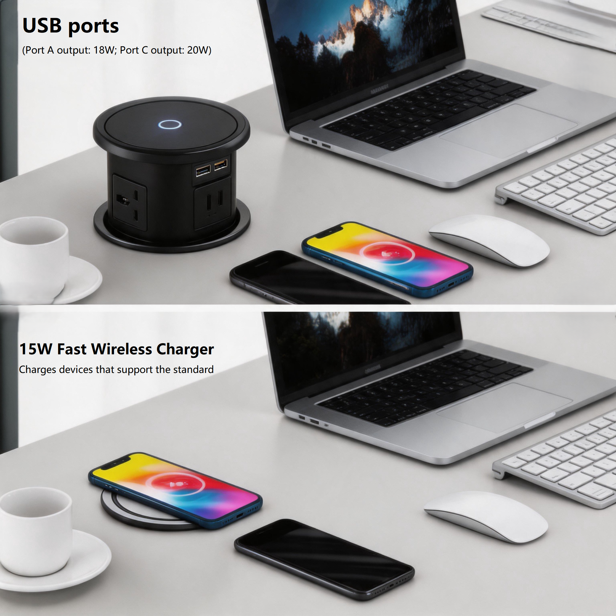 Pop Up Outlet, Pop-up Desk Power Socket With 4 AC Outlets, 15W Wireless Charging, 2 USB-A + 2 USB-C, Bluetooth Speaker · image 4