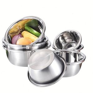 Thicken Cookware Stainless Steel Food Storage Mixing Bowl <b>Round</b> Fruit Vegetable Salad Bowl Wash <b>Basin</b> Full Size - Product Image 1