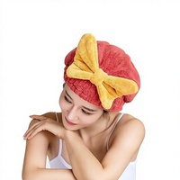 Korallen-Samt-Haartrockenmütze, super saugfähig, schnell trocknend, Haarturban mit Schleife für Damen