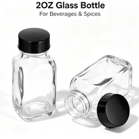 Vente en gros de bouteilles en verre transparent carrées de 2 oz avec couvercle en plastique pour épices, sel, poivre, stockage de boissons