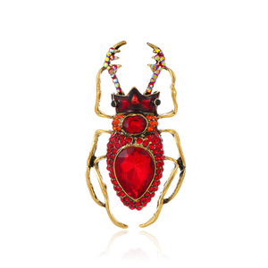 Broche en forme de coléoptère avec pierres facettées et bois de cerf en strass pour revers de manteau femme, 3,5x6,3mm, Bleu Rouge - Product Image 5