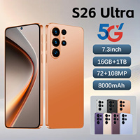 Smartphone S26 Ultra Shenzhen 7,3 pouces 90Hz Android 15 16 Go 1 To 108 MP 8800 mAh Deca Core 5G Double SIM Carte TF Face ID GPS LED
