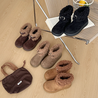 Bottines d'hiver chaudes pour femmes, en daim, à bordure fourrée bouclée, avec bride à boucle métallique, plateforme épaisse, courtes