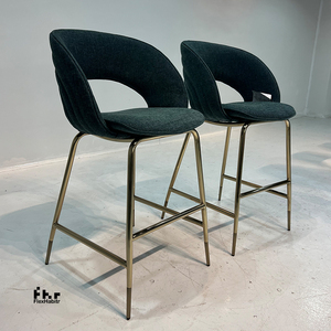 Customizable Dark Green <b>Bar</b> <b>Stools</b> Set Hollow Back Gold Metal Legs Wholesale for Hospitality - Product Image 1