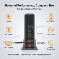 Vente en gros de stations de charge de bureau USB C rapides 540W, chargeur multi-appareils PD QC avec écran LED en temps réel